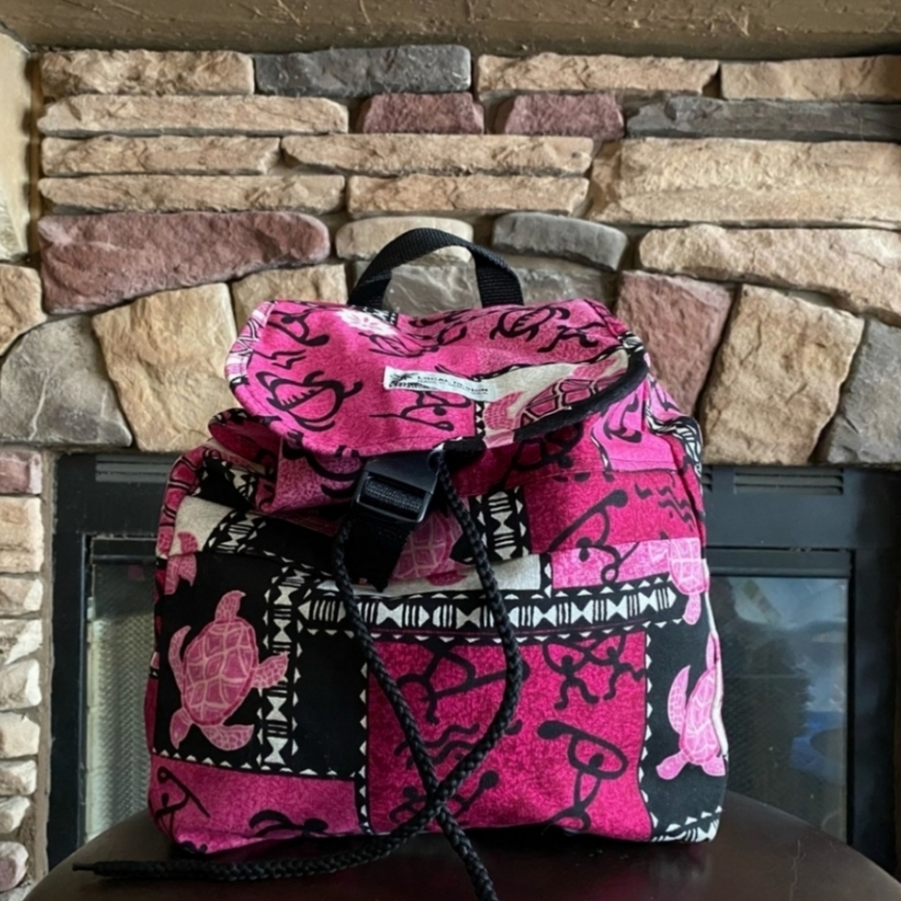 Made in Hawaii Tribal w/ sea turtles 🐢 drawstring backpack Maui Island handmade